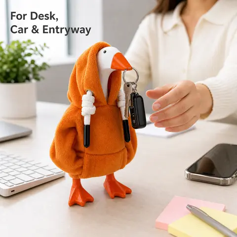 Desk Goose Statue with Magnetic Beak, Cute Resin Key Holder and Small Metal Item Organizer for Home Office, Dorm Room, Bedroom, Entryway Table, Funny Desktop Decor and Coworker Gift