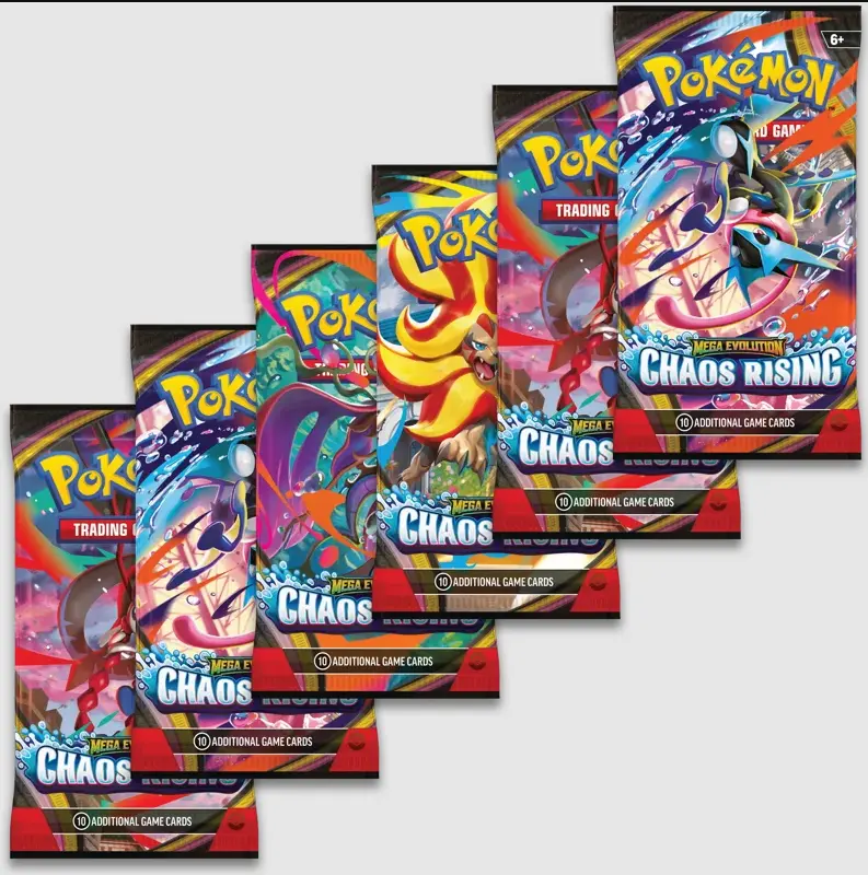 6 (SIX) Single Packs - Pokemon Mega Evolution: Chaos Rising Booster Pack