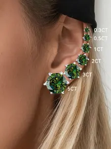 1Carat -6Carat Pair of Sparkling Premium S925 Silver Six-Prong Round Dark Green Moissanite Earrings Ln Elegant Golden And Silvery, with Strong Screw Earrings, A Beautiful Gift for Both Men And Women