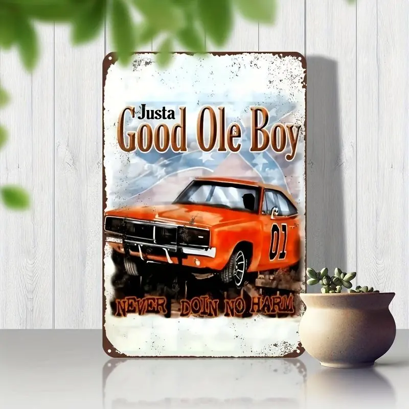 1pc 8x12 inches Good Ole Boy Vintage Iron Wall Sign - Fade Resistant Rustic Home Decor, Premium Retro Metal Hanging Plaque, Classic Car Accent, Perfect Dad Gift for Home & Office, Lightweight, Tin Metal