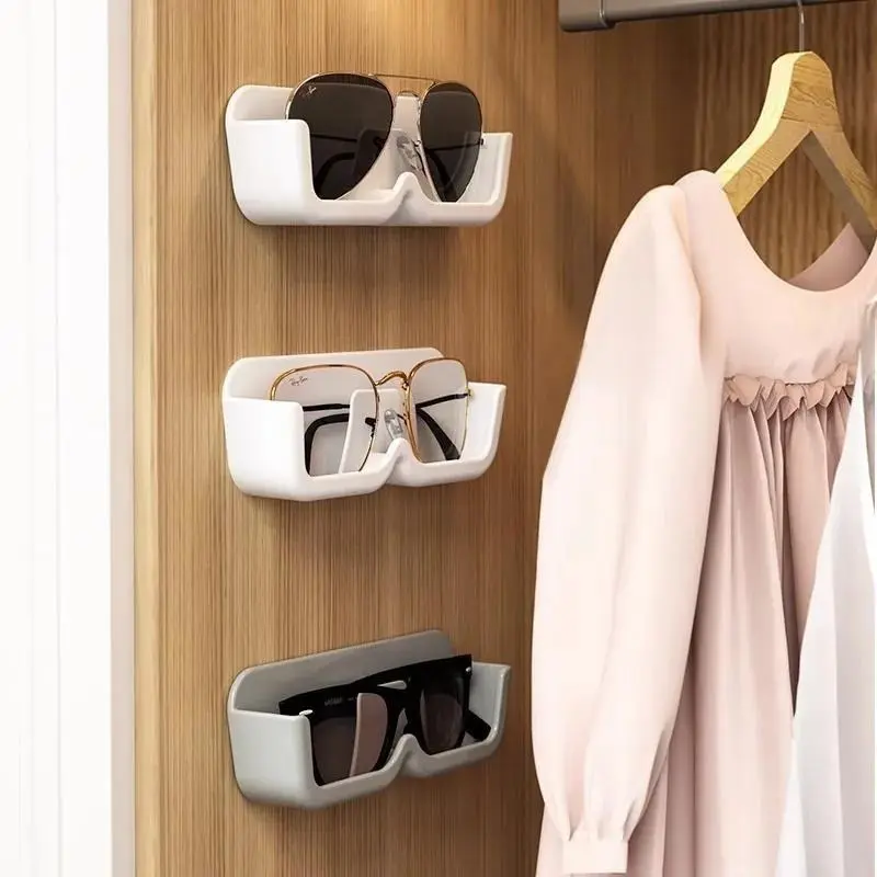 High End Glass Display Cabinet Glasses Storage Box Built In Storage Wall Mounted Perforated Free Sunglasses Storage Rack Sunglass Home Tidying Floating Shelf