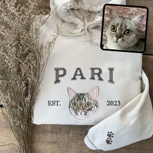 Custom Embroidered Pet Hoodie From Your Photo Personalized Pet Face And Pet Name Dog And Cat Crewneck Custom Pet Cartoon Sweatshirt