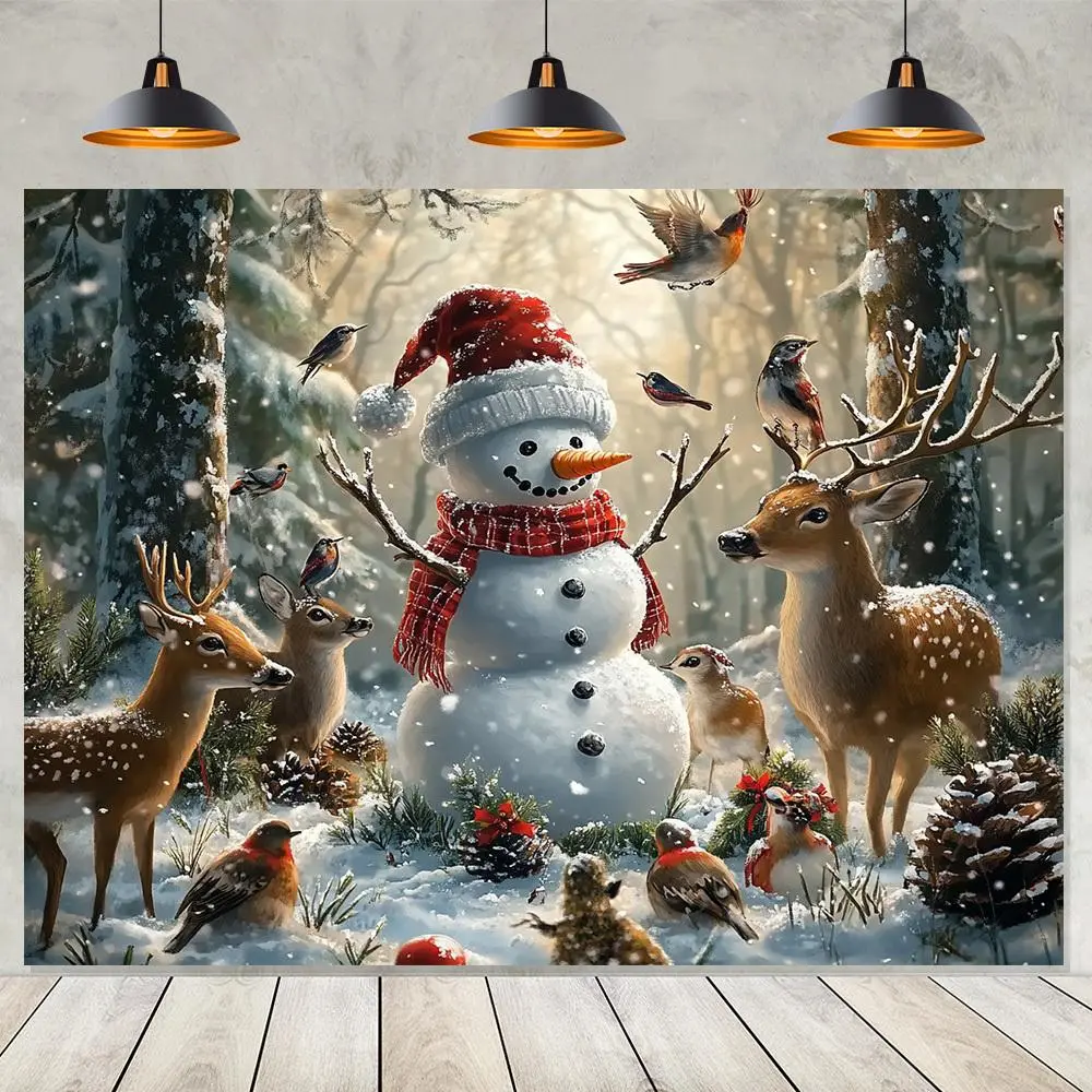 1pc Polyester Printing Christmas Tapestry - Snowman & Reindeer Winter Scene Wall Hanging Wall Art, No-Electricity Home Supply for Holiday Decor, Multiple Sizes Available