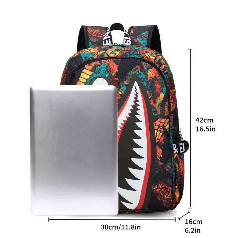Shark Teens Backpacks Fashion Schoolbag Casual Waterproof Travel USB Laptop Backpack 17inch
