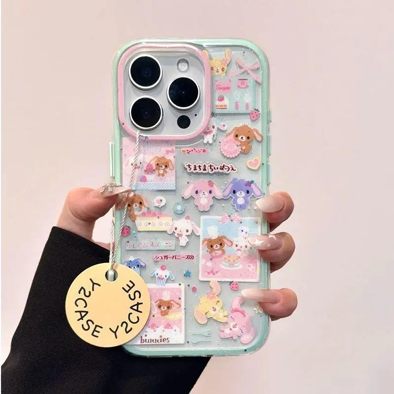 Cute Accessories Cartoon Print Rabbit Rocking Stand Phone Case - Compatible with iOS iPhone 15, 16 Pro Max, 17 Pro Max Multi-Models