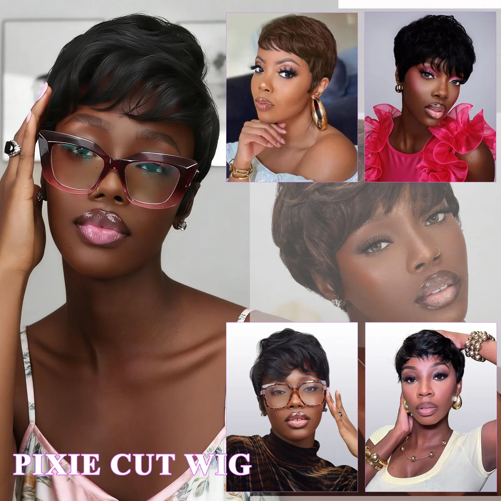 ShowReal 036 Short Pixie Cut Wigs Short Straight Brazilian 