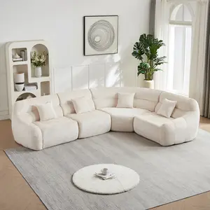 Aobtkel®[Video]123.2 -inch Modern Luxury Curved Corner Sectional Sofa, Chenille Modular Cloud Sofa, Four Pillows, High-Back Oversized Four-Seater Living Room Sofa,No Assembly Required,beige#Summervibes