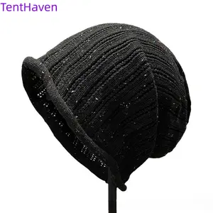 2026 Korean version striped pile cap women's spring and summer thin style big head circumference knitted toe cap cold hat showing face small yarn pullover hat