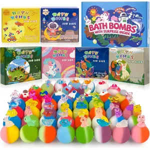 48pcs Bath Bombs for Kids with Toy Inside, Organic Colorful Safe Bubble Bath, Ideal Birthday Party Easter Gift Set for Girls and Boys