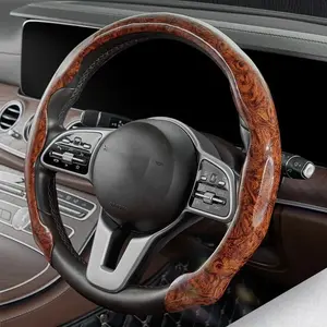 Wood Grain Brown Anti-Slip Steering Wheel Cover,Car SUV Wheel Protector Breathable Anti-Slip Sport Steering Wheels Accessories For Men Women Universal For O/D Type 14 1/2-15 Inch