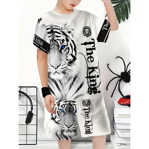 Boys Casual 3D Printed Short Sleeve T-Shirt & Shorts Set, Polyester Crew Neck Pullover with Slight Stretch, Random Print, Regular Fit, Spring/Summer Outdoor Wear, for Outdoor