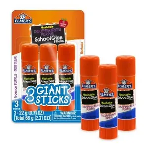 Elmer's Disappearing Purple School Giant Glue Sticks, Washable, 22 g Each, 3 Count
