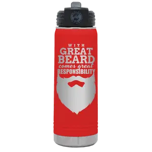 With Great Beard Comes Great Responsibility 20 oz Water Bottle | Red