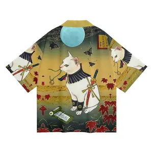 K01 Niepce Yellow Japanese Streetwear Lightweight Ninja Cat Kimono for Men