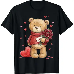 Teddy Bear Roses Men Women Valentines Day Shirt Girl Heart T-Shirt