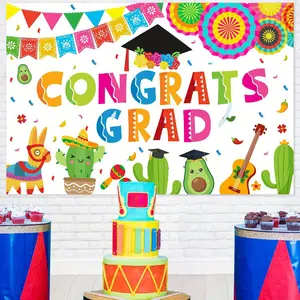 1Set Mexico Themed Graduation Party Decoration Background Mexico Style Congrats Grad Graduation Decor Cactus Pitana Avocado Celebrates Graduation Backdrop