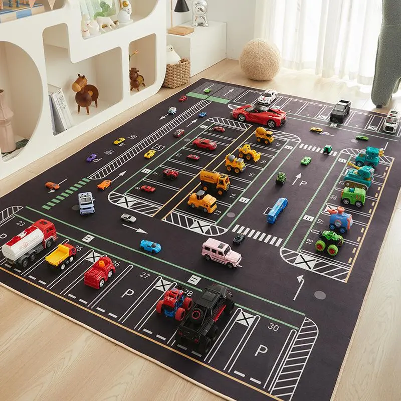VIKAMA Cartoon Car Traffic Children's Carpet Playroom Baby Crawl Mat Home Decor Crystal Velvet Living Room Bedroom Floor Mat