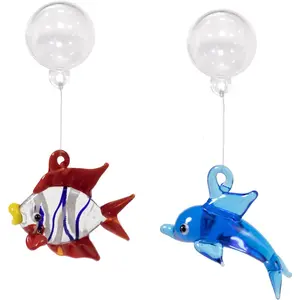 Aquarium Ornament, Cute Fish  Decorations Floating Fish&Dolphin with Floating Device, Glass, 2 Pack, Red and Blue, Fish  Accessories