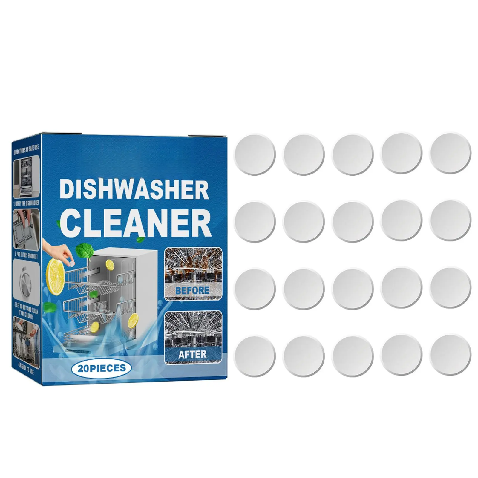 Dishwasher Cleaning Sheets, All-in-One Dishwasher Detergent Sheets For Desktop Built-In Drawer Dishwasher, Powerful Decontamination, Grease & Stain Removal, Odor Eliminator, Limescale Remover Household Kitchen Household Kitchen