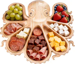Octopus Charcuterie Board, Unique Tentacle Kraken Design Wood Serving Tray, Novelty Ocean Theme Platter for Cheese, Meats, Fruit, Bread, Snack (15x13 inch)