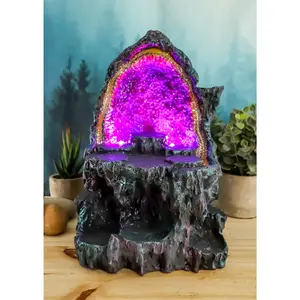 Ebros Medieval Renaissance Faux Crystal Cave Rock Geode with Color Changing LED Night Light Display Stand Statue 10.5" Tall for Miniature Dragons Decorative Figurine Housing Fantasy Sculptures