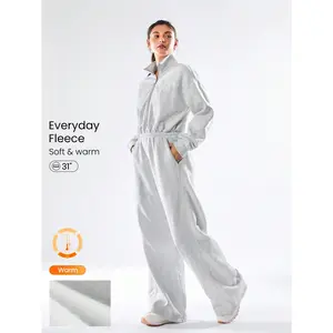 GLOWMODE 31" Everyday Fleece Comfy Hour Soft Lightweight Warm Chill Front Zipper Contrast Stripes Butt-Lifting Side Pockets Bodysuit Autumn Winter Daily Casual