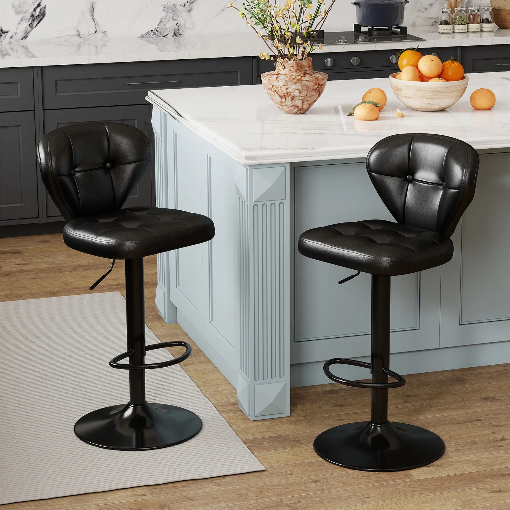 NUSETX Furniture Bar Stools Swivel Counter Height Barstools/Chairs (Height Adjustable) - Modern Faux Leather Barstool with High Backrest, 16.14" Large Base, Suitable for Kitchen Island, Dining Room