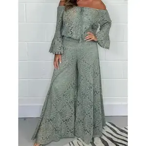 Vacation-oriented Women's Lei Top and Pants Fashion Set