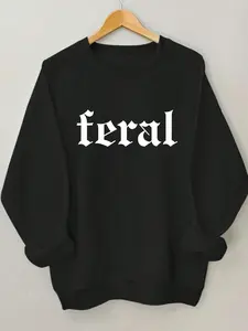 Women's Round Neck Long Sleeve Sweatshirt, Gothic Feral Letter Design, Comfortable Casual Fit, Trendy for Personal Girls, Fall & Winter Fashion Graphic Sweatshirts