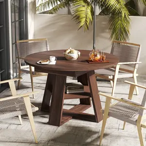 Free Shipping Expandable Round to Oval Dining Table, Extendable Wooden Kitchen Table with Storage Shelf, Modern Farmhouse Dinner Table