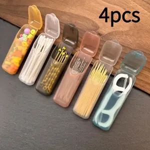 4 mini portable storage boxes (random colors), small parts organization boxes, Portable travel accessories, travel toothpicks and jewelry storage compartments, multi-functional, suitable for home small item storage and travel storage