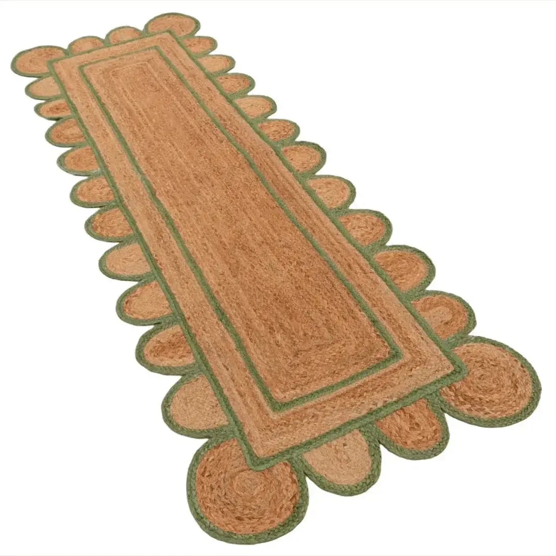 Olive Green Scalloped Jute Runner Rug 2.5' x 6'