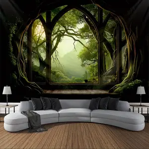 Gothic Tree Hollow Wall Tapestry  Mystical Forest and Mountain Landscape Decor  Soft Polyester Hanging for Bedroom, Living Room, Dorm