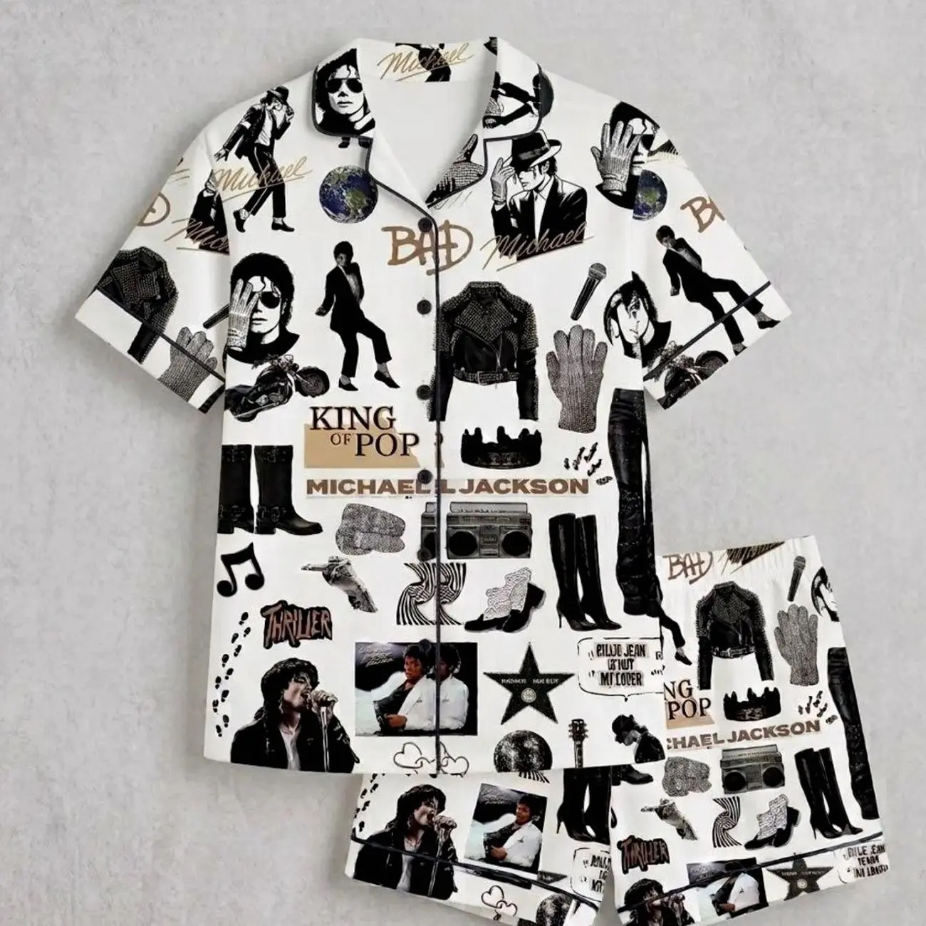 Michael Jackson Pajama Set Thriller Happy Halloween Short Sleeve Loungewear Comfy Casual Nightwear King Of Pop