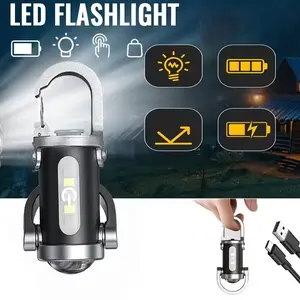 Portable Handheld Flashlight, Mini Keychain LED Torch, Multifunctional Keyring Light, Waterproof Car Key Chain Lamp, Rechargeable, 6 Lighting Modes