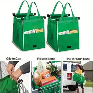 2pcs Foldable Supermarket Shopping Carts - Durable, Portable, and Collapsible Tote Bags with Handles and Clips for Easy Storage - Ideal for Shopping, Travel, and Holiday Use, Grocery Bags, Shopping Basket Bag