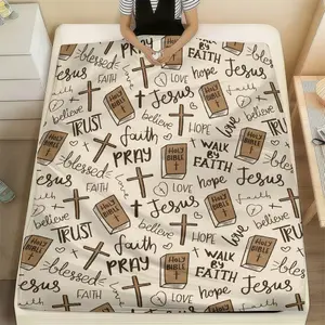 Super Soft Christian Bible Jesus Throw Blanket Premium Fleece Lightweight Cozy Warm Blankets , Perfect for Home,  Bedroom & Living Room Decoration ，Office, Camping, Sofa and Bed