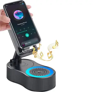 5-in-1 Wireless Induction Bluetooth Speaker, 3000mAh Rechargeable Phone Holder with Colorful Ambient Light, 300° Foldable Stand for Tablet, iPhone & Android, Ideal Gift