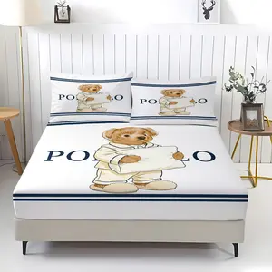Teddy Bear Pattern Bed Sheet, Comfortable Printed Pattern, Bed Sheets Set, Includes 1 Bed Sheet and 2 Pillowcases, Comfortable Bedding, Non slip Dust Cover Suitable for Bedroom and Guest Room, Suitable as a Gift for Children or Adults