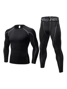 Men's Compression Tracksuit Set, Top Stitching Top & Letter Tape Leggings, Sportswear Set for Indoor Outdoor Wear, Fitness Training Clothes, Men's Sport & Outdoor Clothing