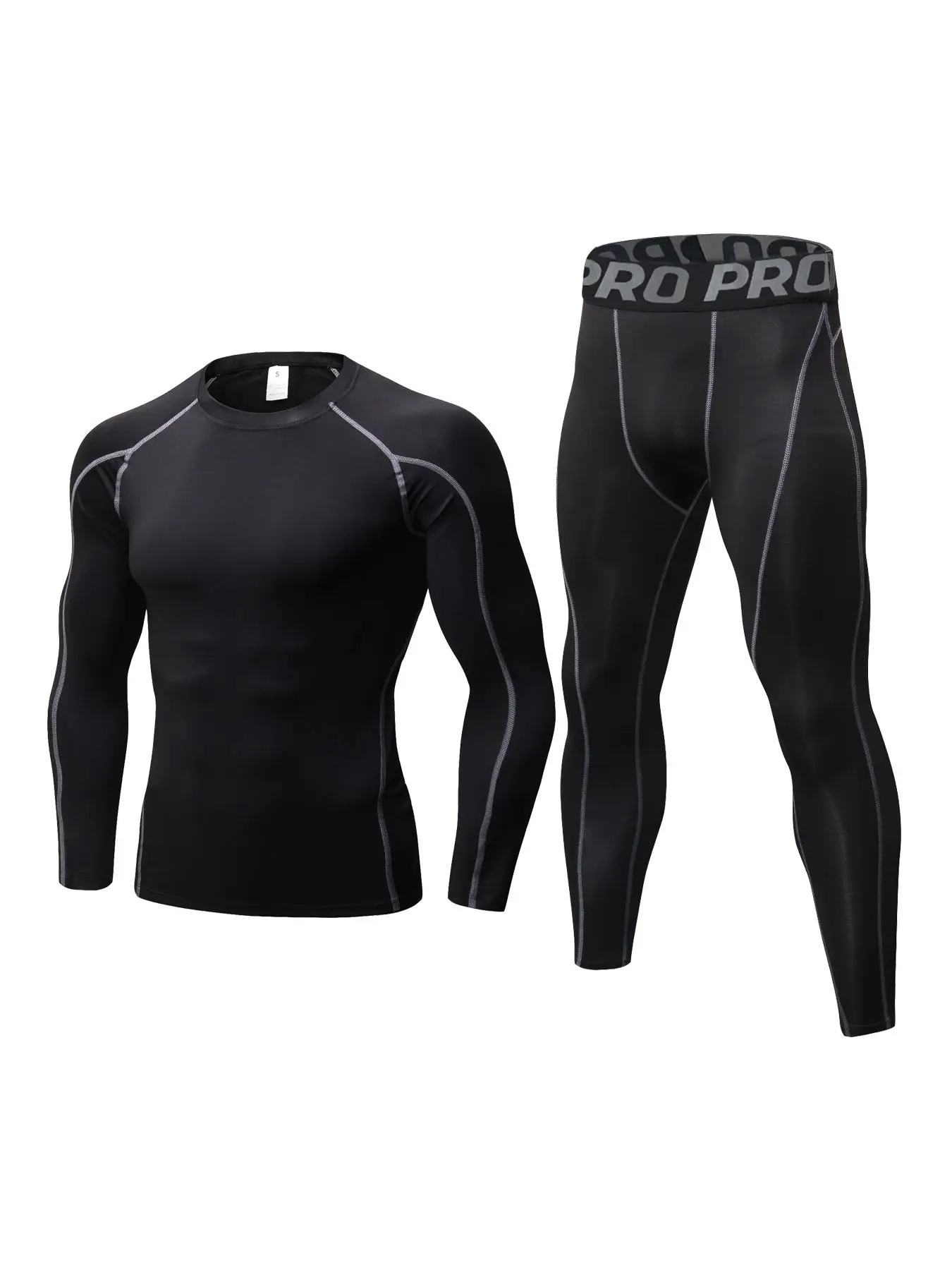 Men's Compression Tracksuit Set, Top Stitching Top & Letter Tape Leggings, Sportswear Set for Indoor Outdoor Wear, Men's Sport & Outdoor Clothing