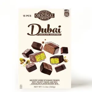Original Sweets Dubai Chocolate Assortment 15 PCS Hazelnut Cocoa Milk Dark Mini Delicate Kunafa Crunch Soft Velvety Cream Rich Flavor