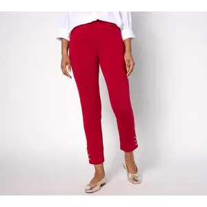 Belle by Kim Gravel Tall Nautical Gold Button Ponte Ankle Pant