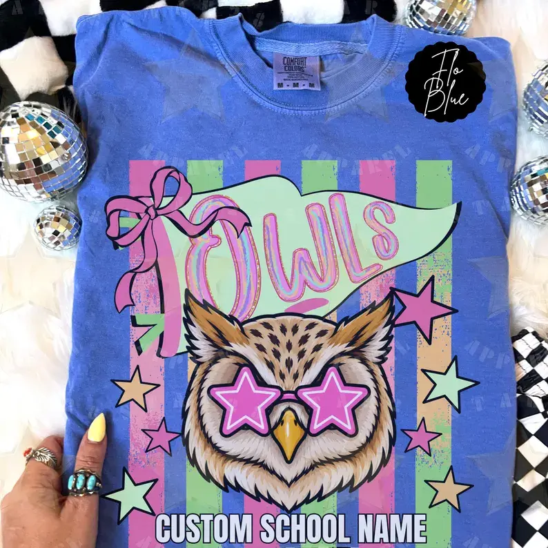 [Pls note] Custom Owls School T-Shirt – Personalized Owl Mascot Graphic Tee, Retro Team Spirit Wear Gifts, Shirt for men