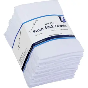 Flour Sack Kitchen Towels (White,12 Pack)  ,28x28 Inch Cloth Napkin, Bread wrapper, Cheesecloth, Multi Purpose Kitchen Dish Towels,Bar Towels, Extremely Absorbent & Sturdy By