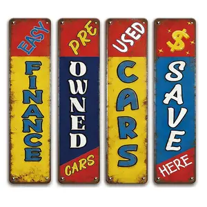 4-Pack Tin Signs Retro Car Sales Wall Art Metal Decorative Signs & Plaques Nostalgic Distressed Decor for Used Car Dealerships, Garage, Auto Showrooms & Vehicle Sales Spaces Man Cave, Home, Bedroom