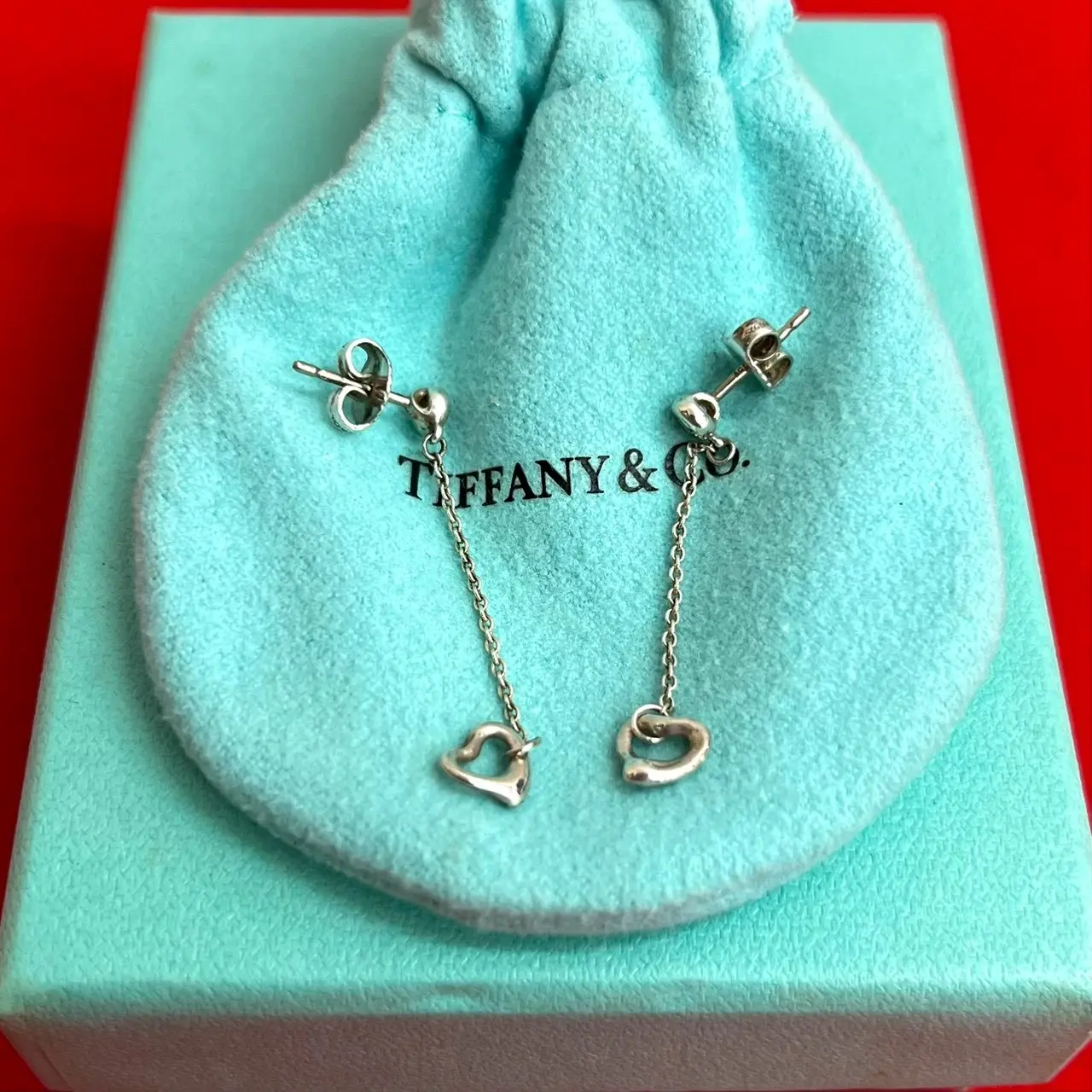 Pre-owned Tiffany & Co. Sterling Silver 925 (Ag925) Small Leather Goods Tiffany&Co. Open Heart Silver Earrings