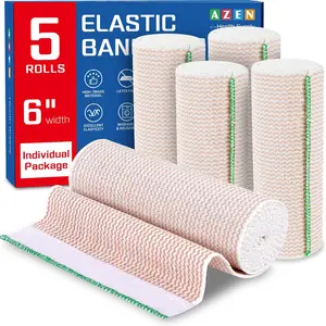 Premium 5 Pack Elastic Bandage Wrap 6 Inch, Compression Wrap Bandage for Legs, Ankle, Knee, Tummy, Body, Latex-Free, Lymphedema Wraps for Legs