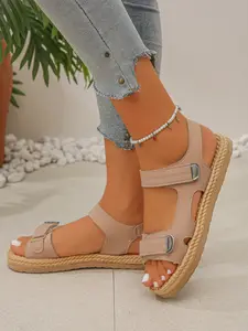 New Adjustable Strap Flat Sandals, Women's Summer Casual Open-Toe Straw Sandals, Ideal for Beach and Daily Walks