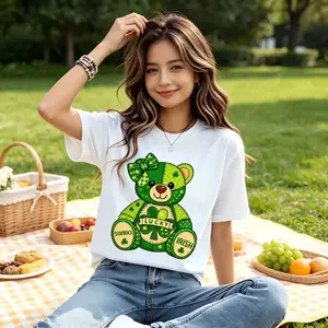 St. Patrick’s Day Women’s Tee | Cute Green Lucky Bear Shamrock Shirt#Lucky Bear St. Patrick’s Women’s Tee